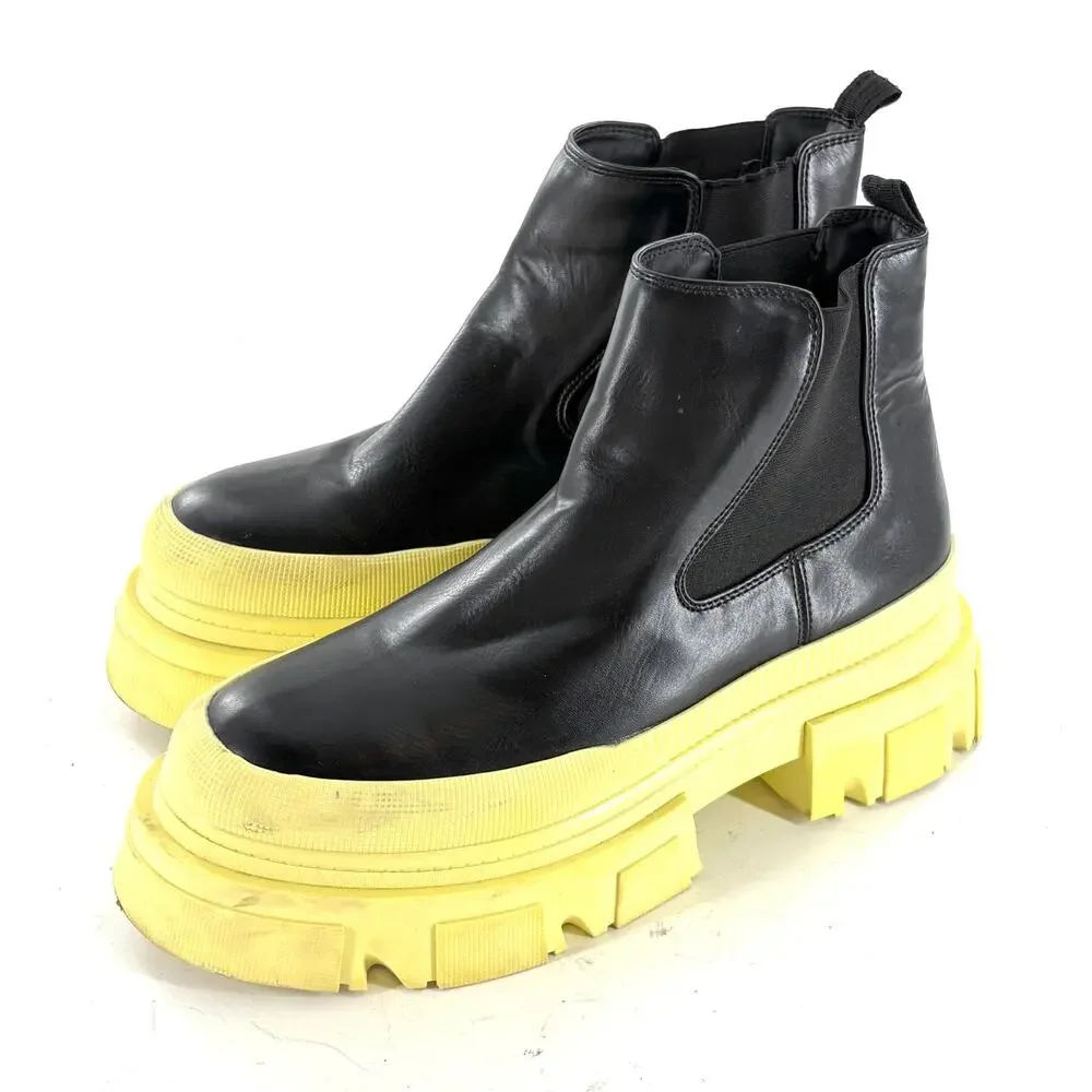 Bershka Lug Sole Chelsea Boots 9 39 Ankle Booties Black Yellow 90s Grunge Y2K